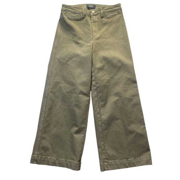 OAT New York Christina Yi High Rise Wide Leg Crop Pants Khaki Size 27 - Picture 1 of 9